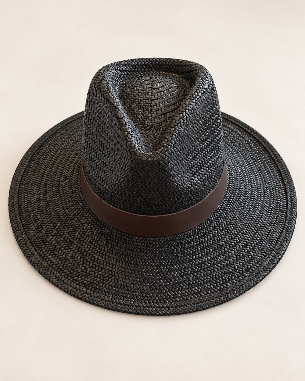 Wyeth Slater Black Woven Wide Brim Fedora Hat Adjustable Band NWT